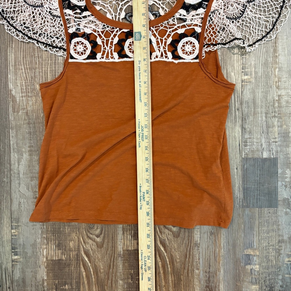 Anthropologie Womens Crochet Lace Flutter Sleeve Top Cotton Burnt Orange Medium - Picture 12 of 15